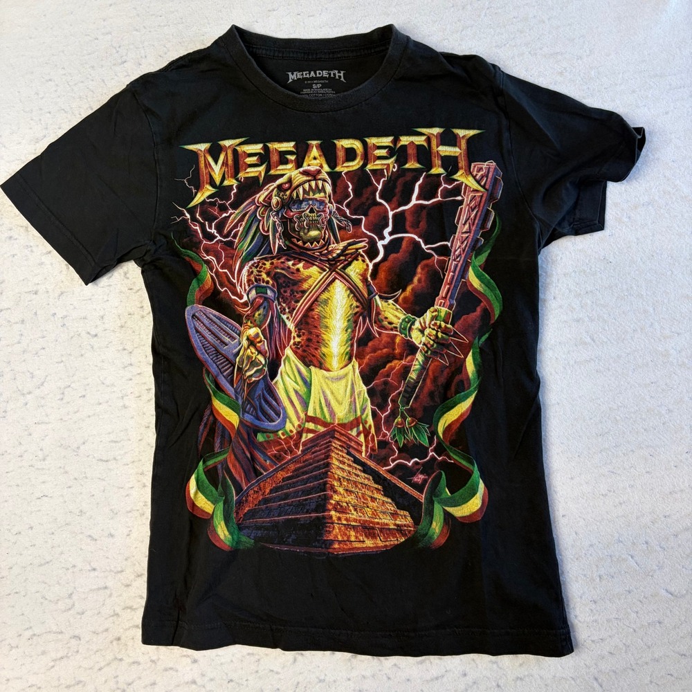 Megadeth Graphic T-Shirt Mens Small‎ Black Aztec Warrior 2014 Tour